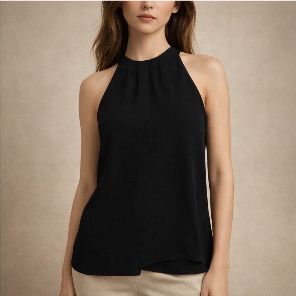 Vince Camuto Black Halter Blouse | Sleeveless Dressy Top Size L